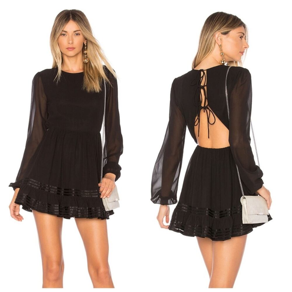 Lovers + Friends Allister Long Sleeve Open Lace Up Back Mini Dress